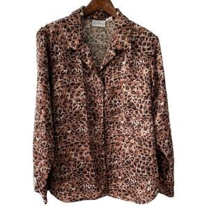 🐆 Vintage Leopard Print Lightweight Button Down Blouse size large L
